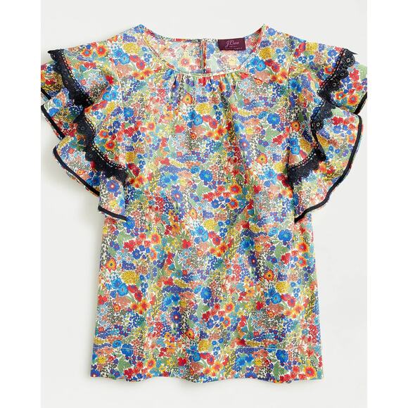 J.Crew Liberty Print Floral Multi Color Ruffle Short Sleeve Blouse Size XXS - Picture 1 of 7